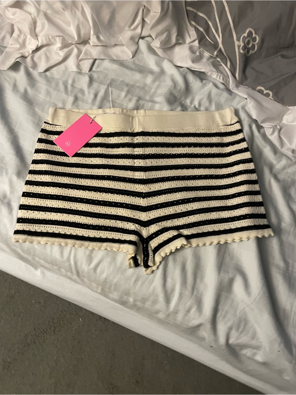 Nwt Amanda Uprichard Seine Shorts Black And Cream Striped Crochet
